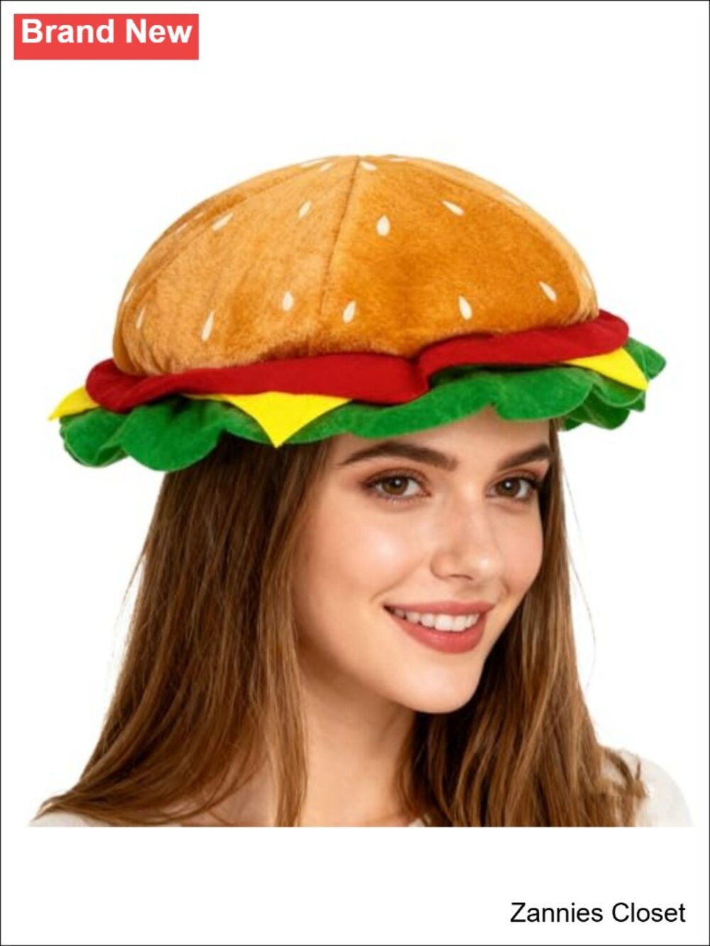👻 Funny Burger Hat Plush 3D Fast Food Costume Cap Halloween Cosplay Party